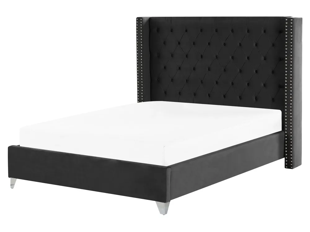 Lit 160x200 cm en velours noir DAKOTA