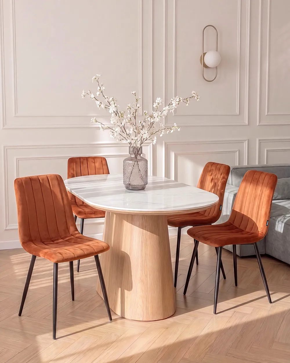 Set of 4 Dining Chairs KALISPELL Velvet Orange