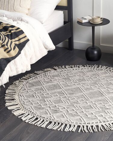 Round Wool Area Rug ⌀ 140 cm Grey and Off-White BULDAN