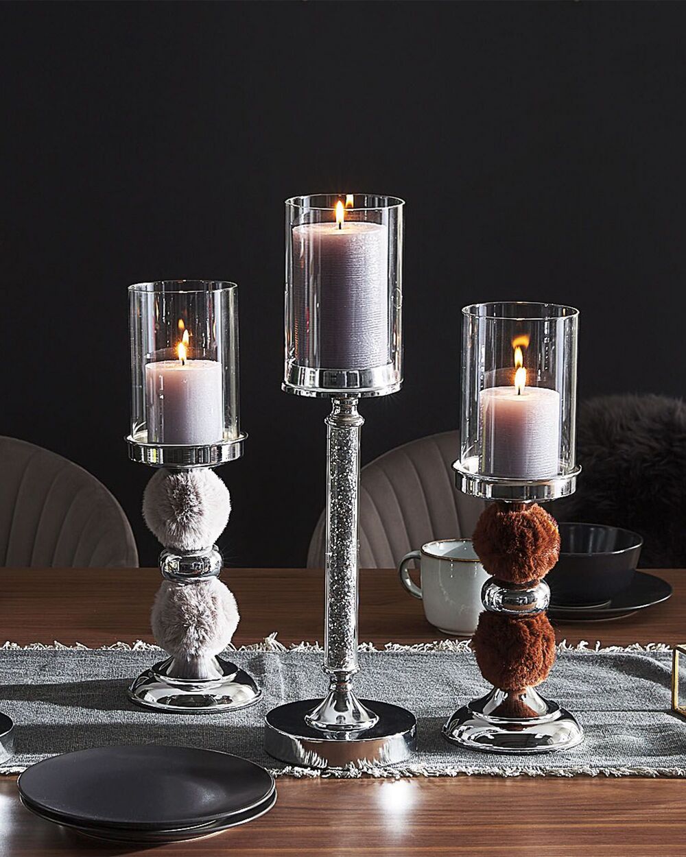 Candle Holder PADRE Glass Silver Grey Beliani