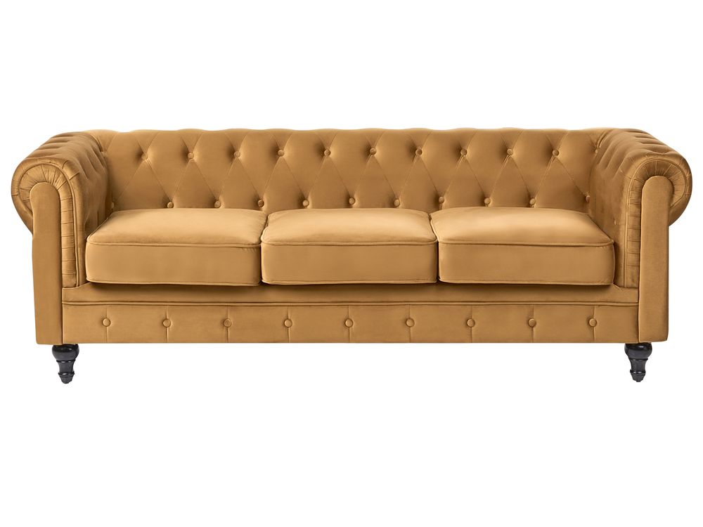 Bank 3-zits CHESTERFIELD Fluweel Goud