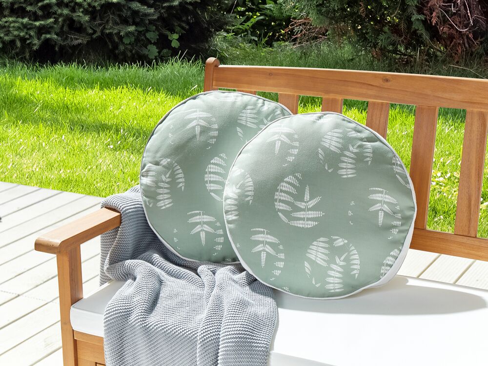 Set of 2 Outdoor Cushions Leaf Motif 40 cm Green ALASSIO Beliani.at