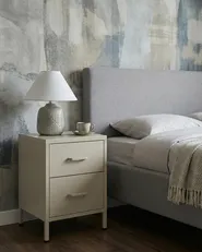 2 Drawer Bedside Table MALAVI Metal Light Beige_1053142