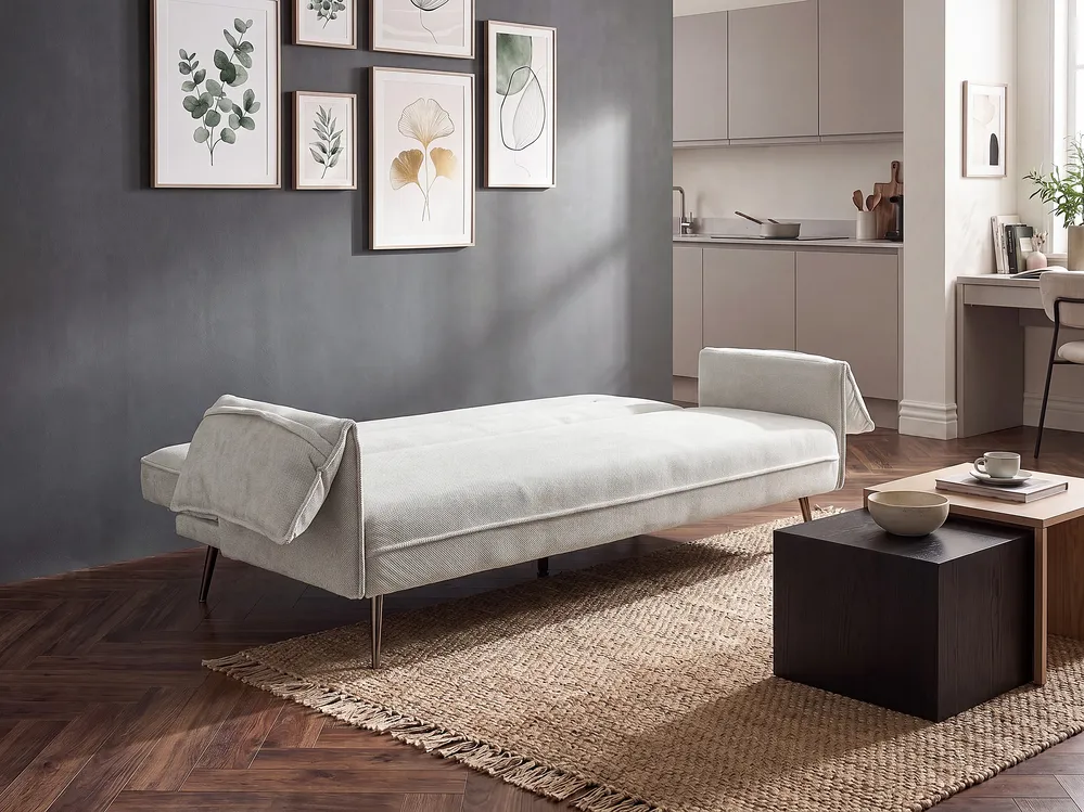 Sofa Bed 3 Seater VAYLA Fabric Off-White_1056727