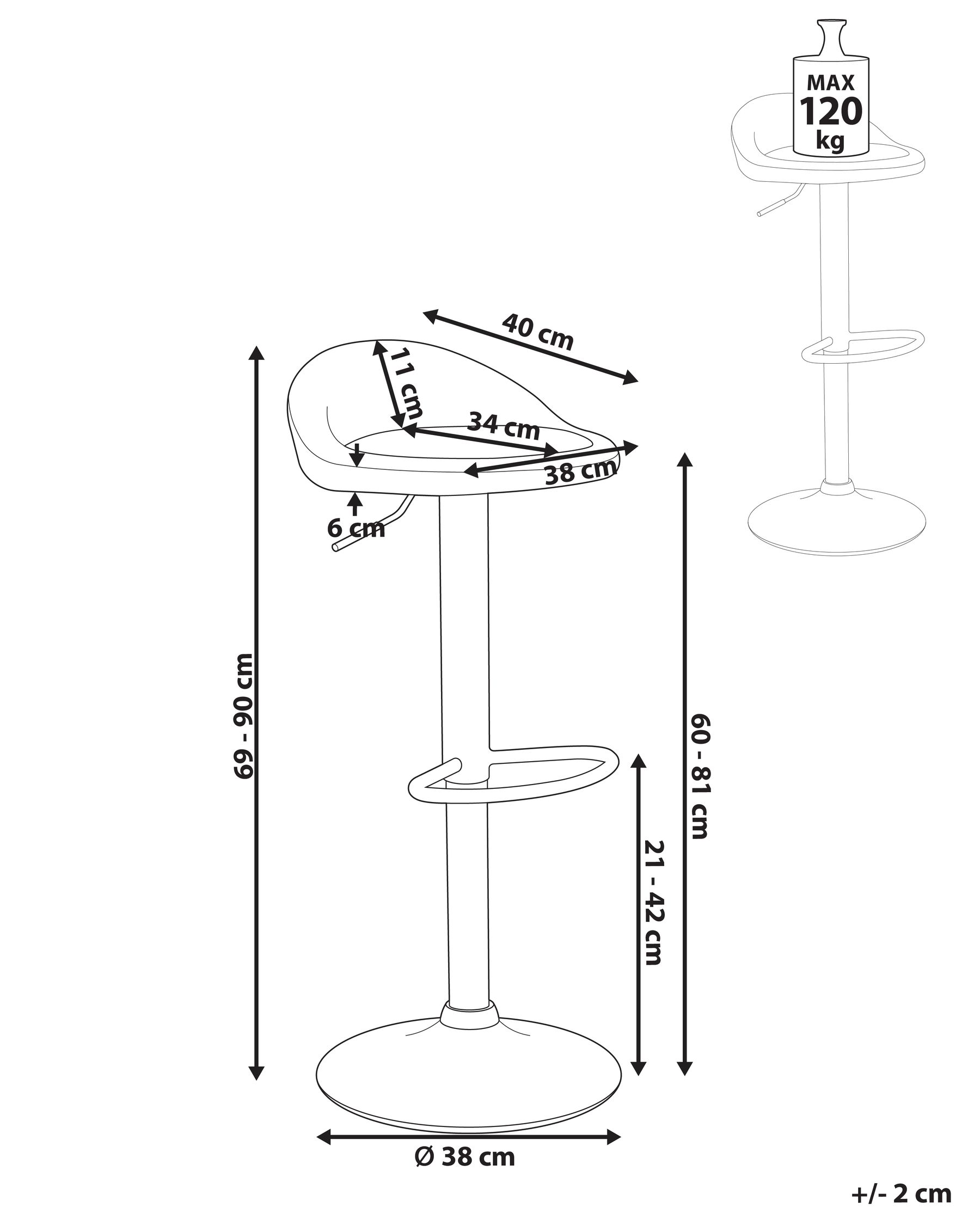 Комплект із 2 регульованих барних стільців, екошкіра, коричневий, MEEDER_1011360