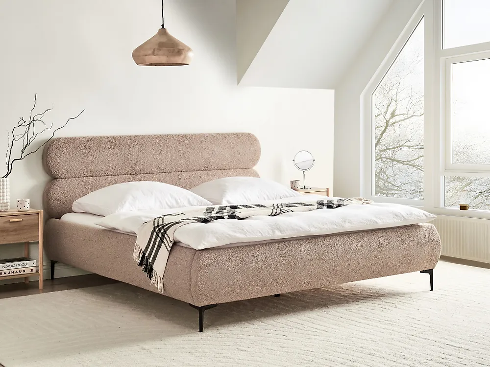 Lit avec sommier Bouclé LESSAY 180 x 200 cm Taupe_1188069