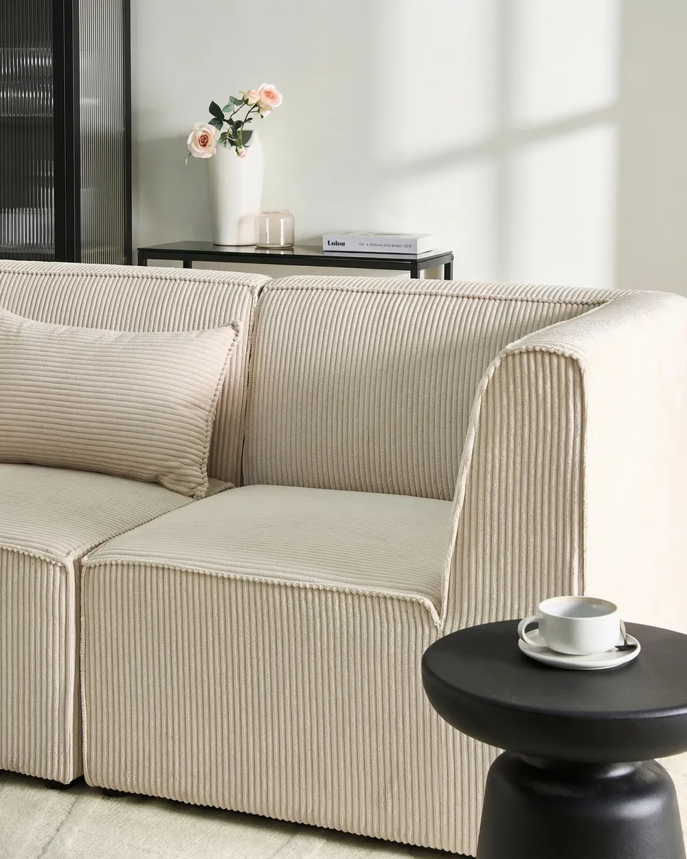 Modular Corner Sofa 4 Seater LEMVIG Corduroy Beige Right Hand_1052810