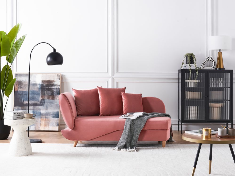 Linksseitige Chaiselongue MERI mit Stauraum Samtstoff Rosa