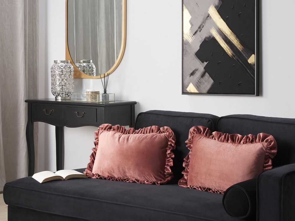 Set of 2 Velvet Cushions with Ruffles 30 x 50 cm Pink KALANCHOE Beliani.es
