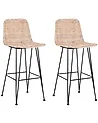 Set of 2 Bar Chairs CASSITA Rattan Natural