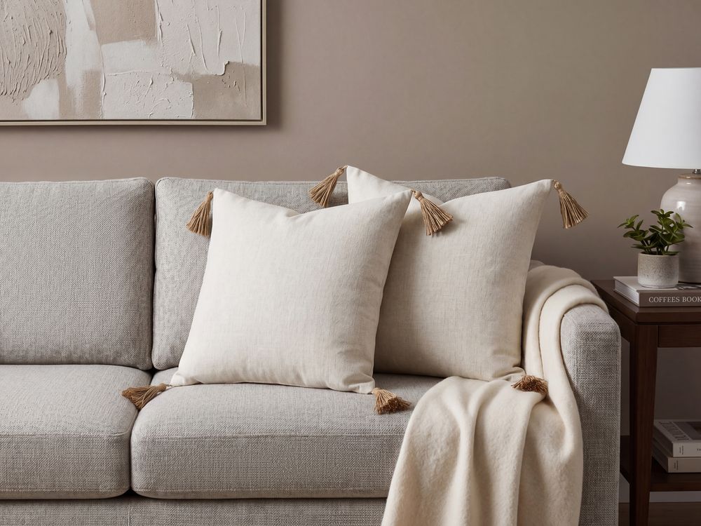 Conjunto de 2 cojines decorativos AZALEA 45 x 45 cm Beige claro Liso