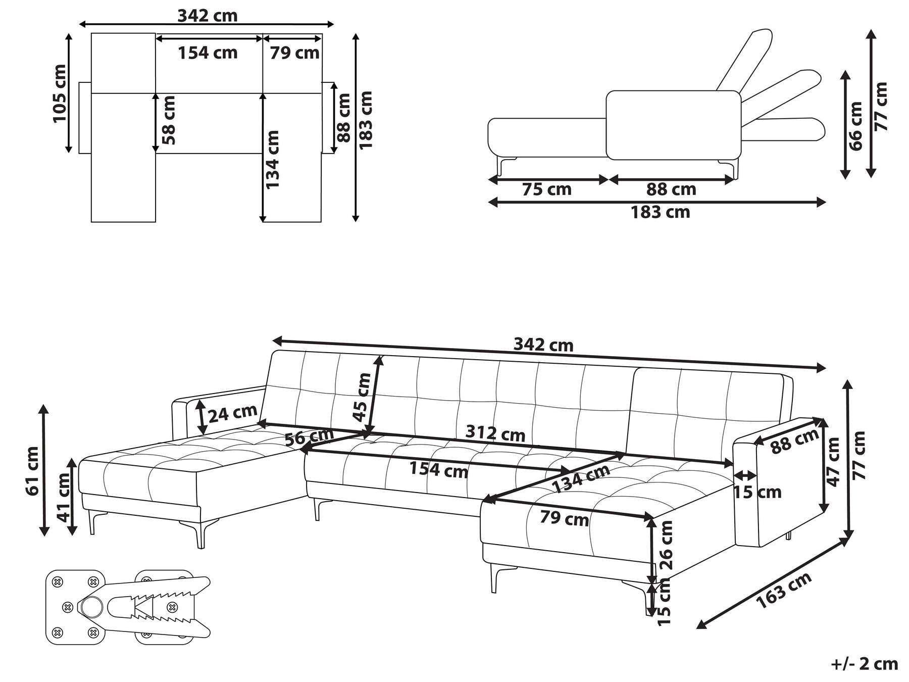 5 Seater U-Shaped Boucle Sofa Bed White ALNES_954051 5 Seater U-Shaped Boucle Sofa Bed White ALNES_954051
