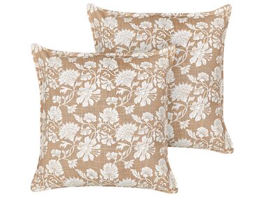 Set of 2 Cotton Cushions Floral Motif 45 x 45 cm Beige and White NOTELEA