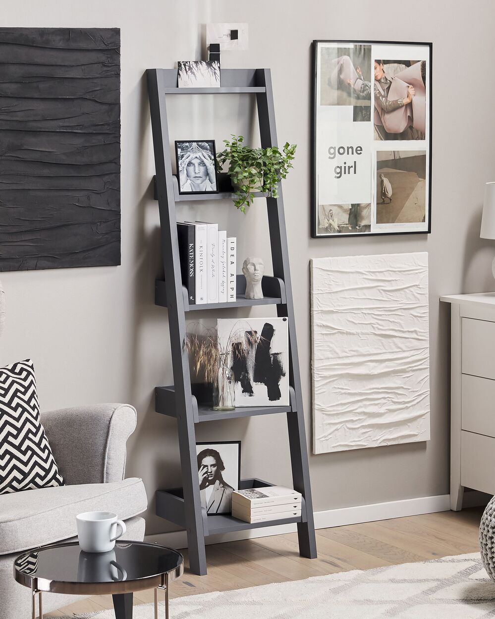 Ladder Shelf Grey MOBILE DUO Beliani