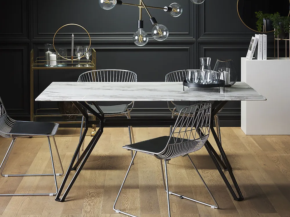Tavolo da pranzo BALLINA Marmo bianco 160 cm 90 cm Vetro temperato_1183209