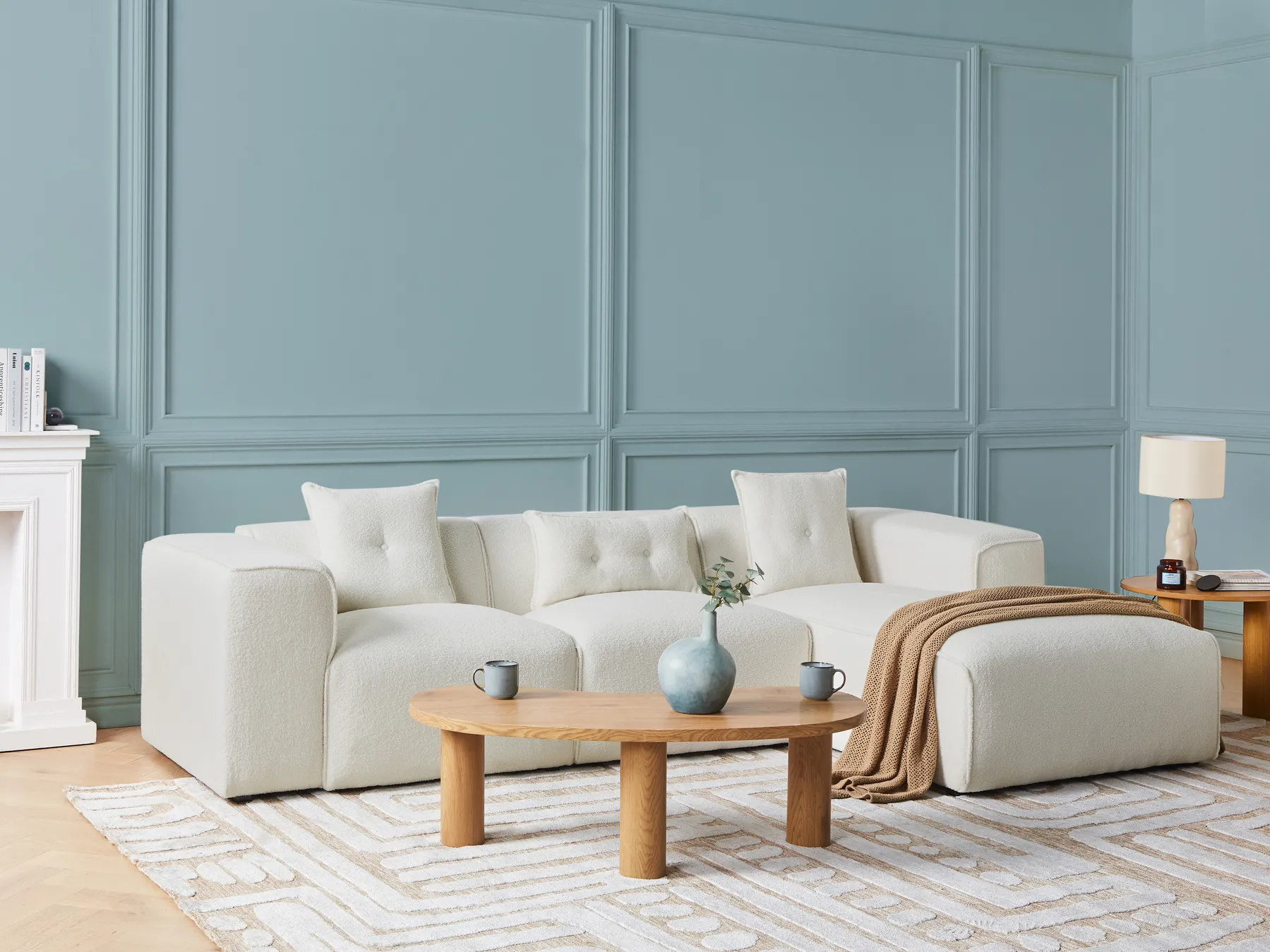 Corner Sofa 3 Seater DOLVA Boucle Off-White Left Hand_946413