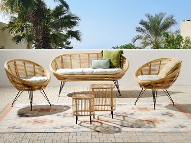 4 Seater Rattan Sofa Set with Side Tables Natural MARATEA/CESENATICO