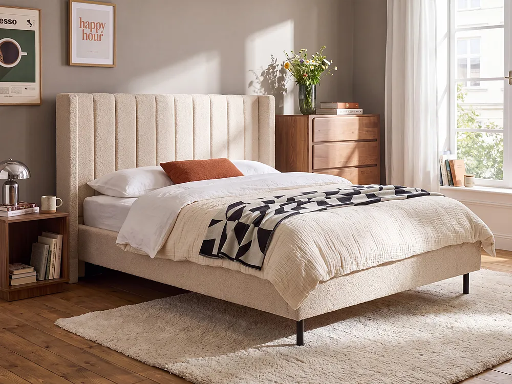 Lit avec sommier Bouclé VILLETTE 140 x 200 cm Beige_1153760