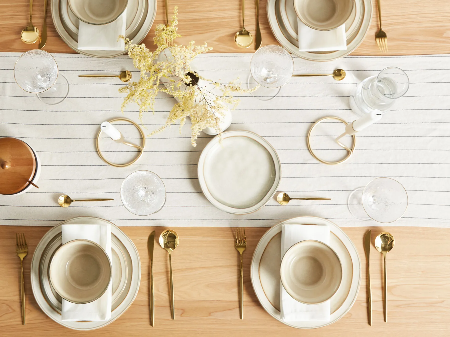Set of 12 Dinnerware CHIVES Stoneware Light Beige_956457