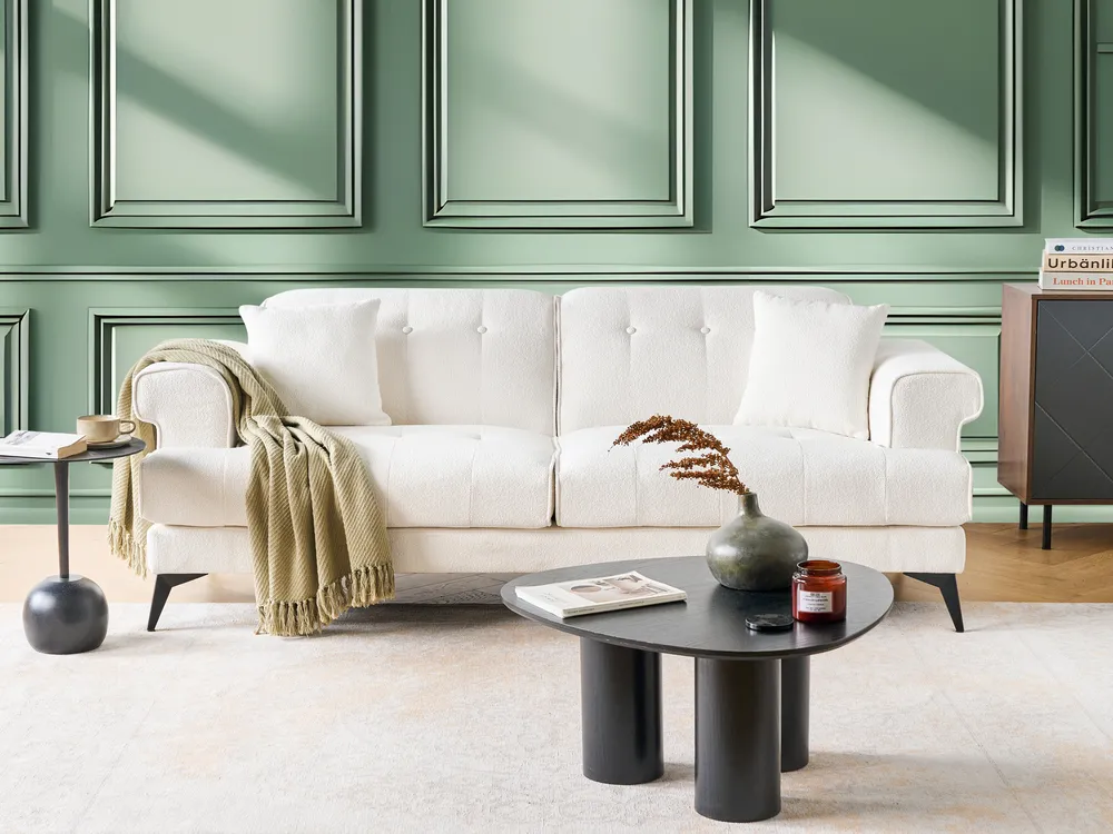 Sofa dla 3 osób SKIVE Boucle Biały