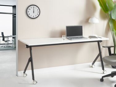 Folding Office Desk with Casters 180 x 60 cm White and Black BENDI