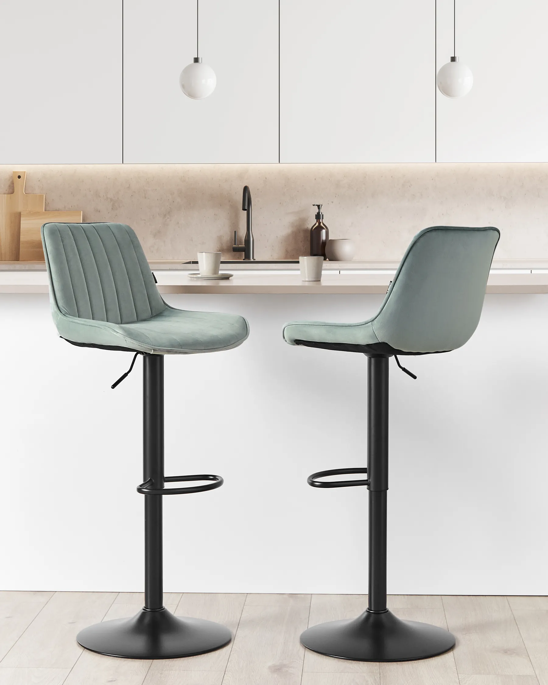 Set of 2 Bar Chairs DUBROVNIK Swivel Velvet Mint Green_915936