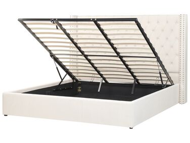 Zamatová posteľ s úložným priestorom 180 x 200 cm krémová biela LUBBON