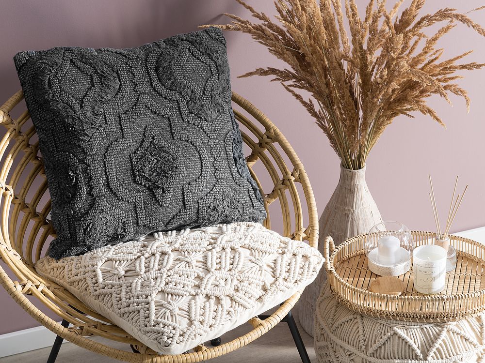 Cojín decorativo PAIKA 45 x 45 cm Algodón Gris oscuro Ikat