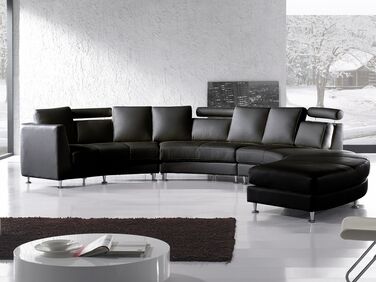 7 Seater Curved Leather Modular Sofa Black ROTUNDE