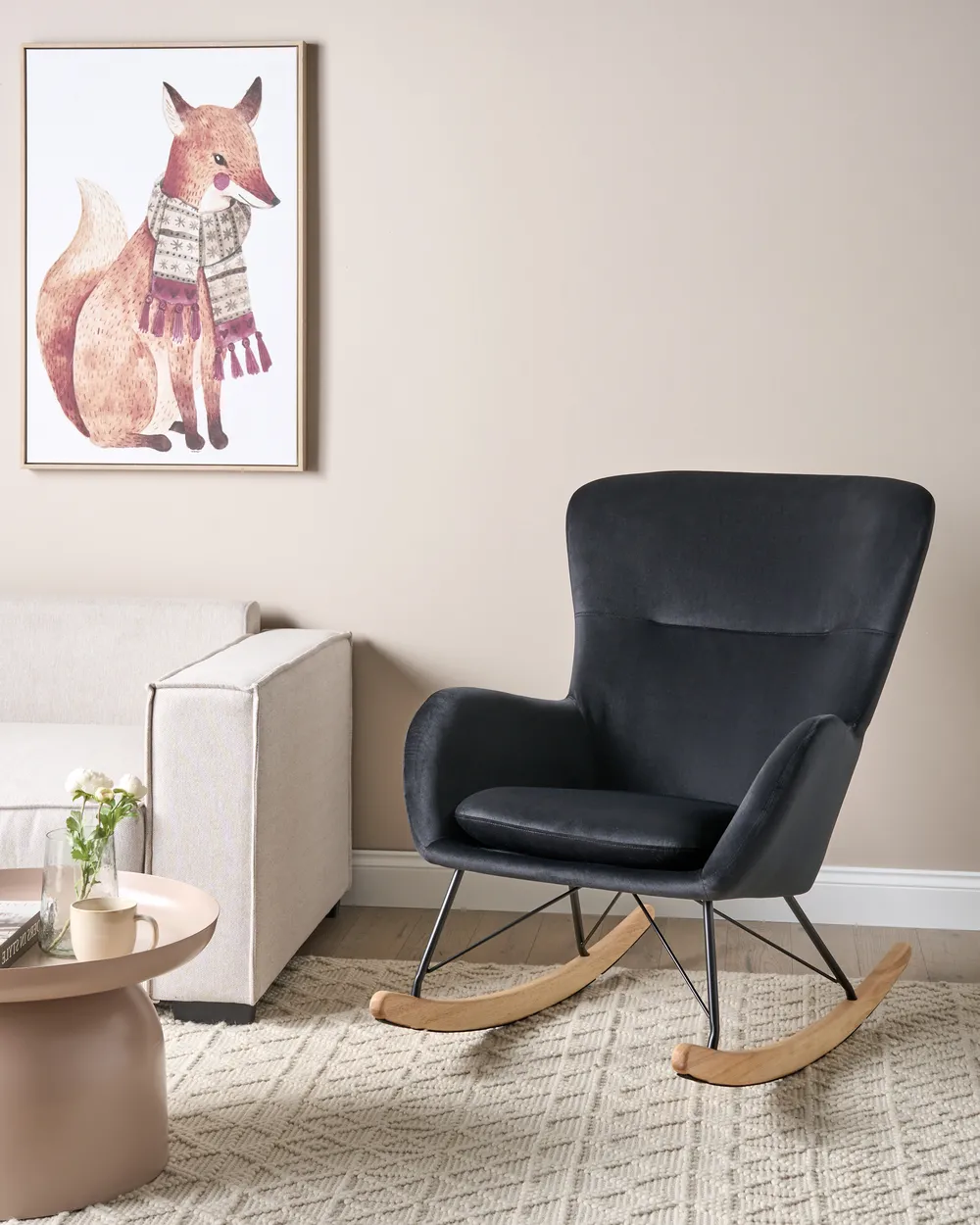 Rocking Chair ELLAN Velvet Black