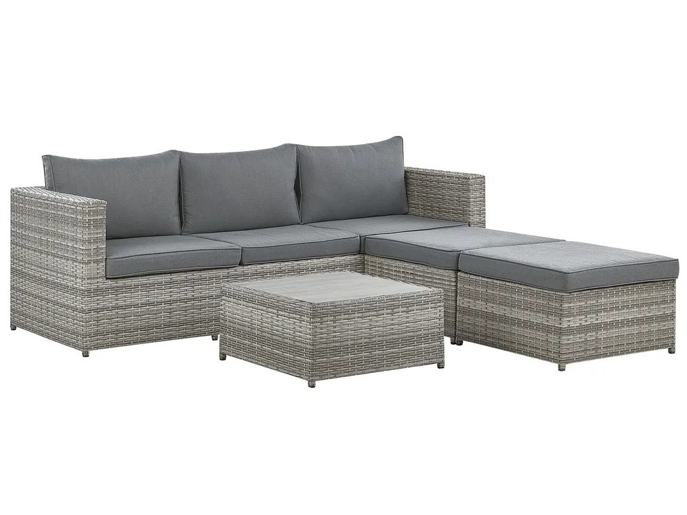 Garden Corner Sofa with Table 5 Seater SABBIA Modular PE Rattan Light Grey Right Hand_836735