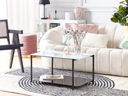 Coffee Table GLOSTER Tempered Glass White Marble_823502