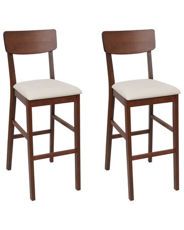  Set of 2 Wooden Bar Chairs Dark Wood and Light Beige AMBLER