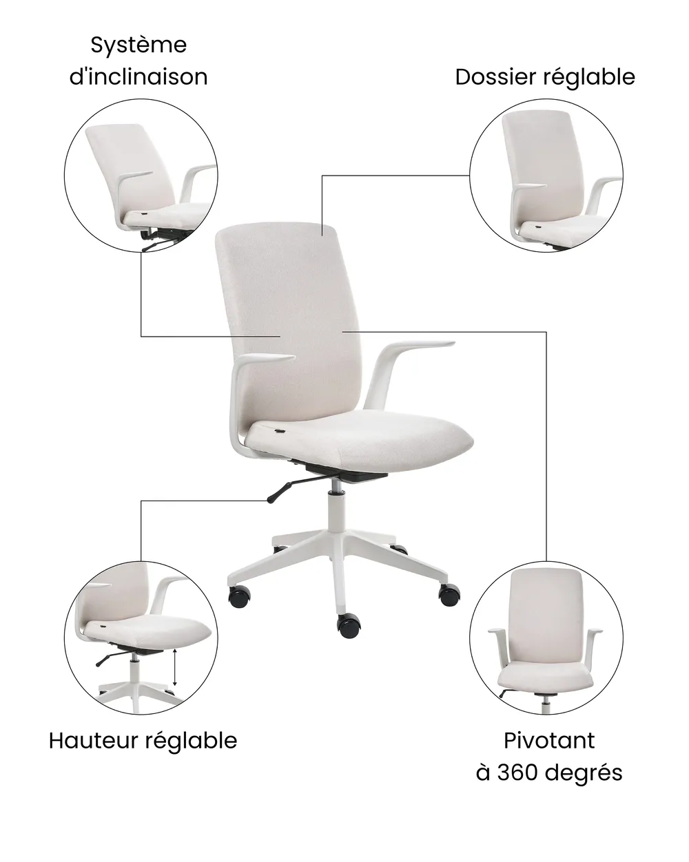 Chaise de bureau CAPTAIN Tissu Beige clair_1073358
