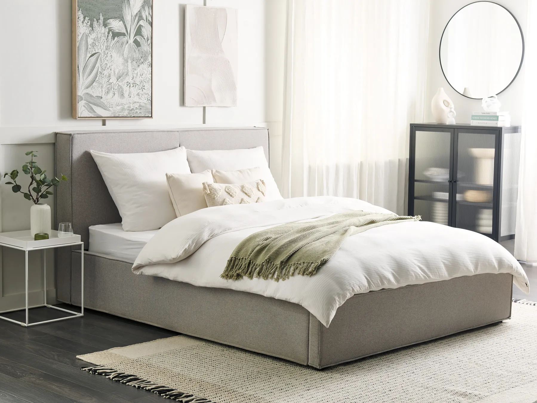 Ottoman Bed MOISSAC Fabric Light Grey 160 x 200 cm (EU King Size)_873953