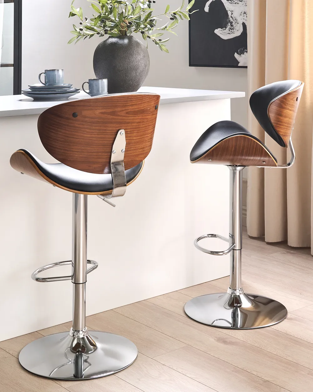 Set of Bar Chairs ROTTERDAM Faux Leather Swivel Black