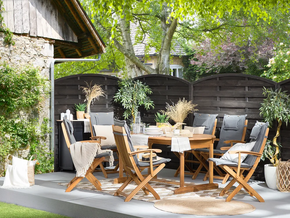 Garden Dining Set 8 Seater MAUI with Cushions Acacia Wood Grey_743960