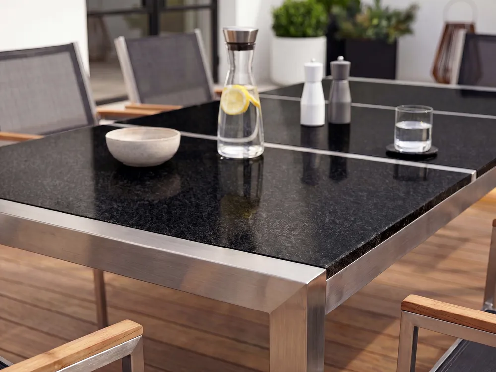 Garden Dining Set 8 Seater GROSSETO Triple Plate Granite Polished Black/ Grey_1108021