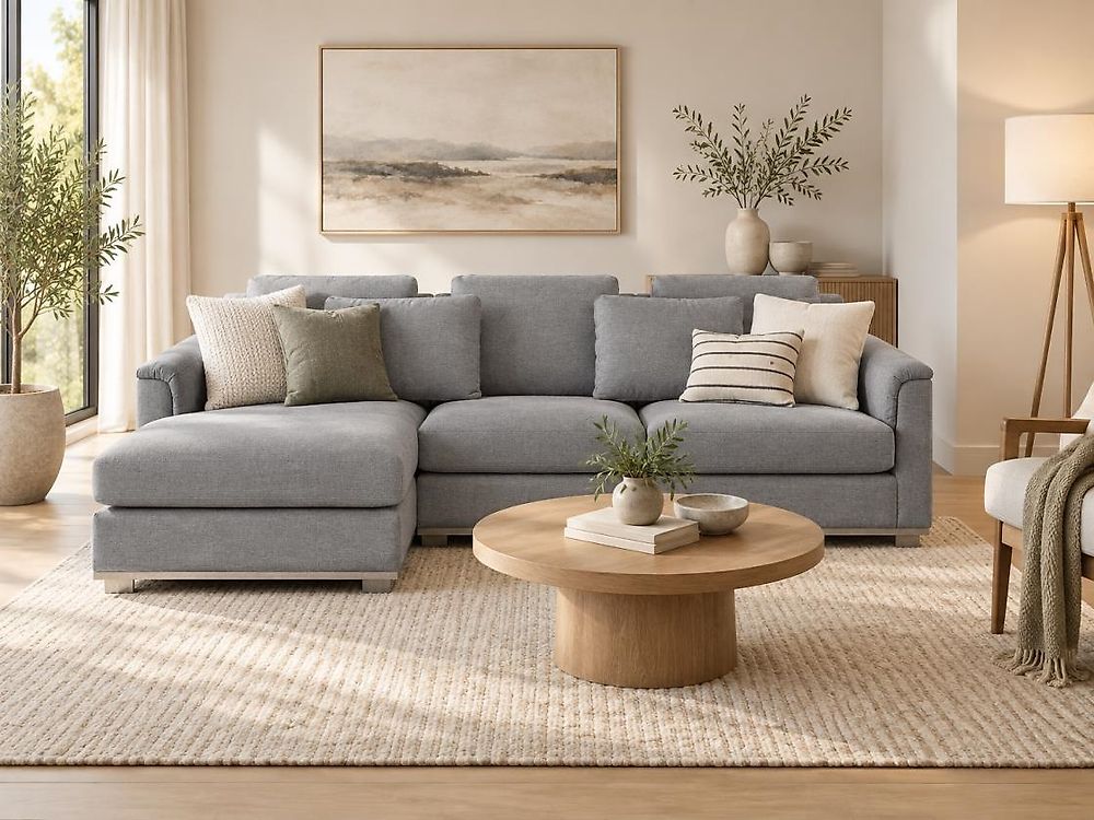 Canapé d'angle OSLO Tissu Gris clair Côté gauche