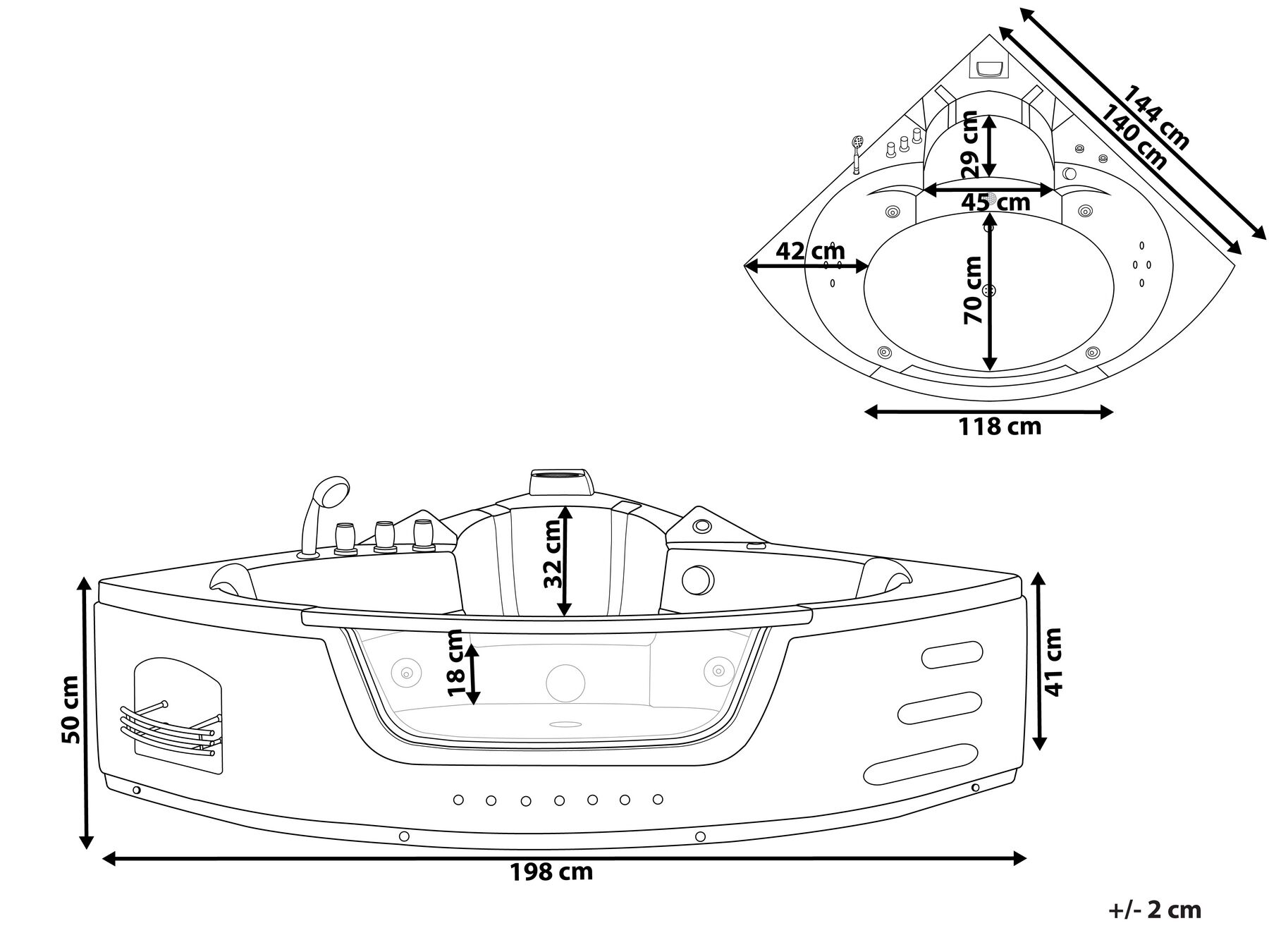 Wanna narożna z hydromasażem LED MARTINICA 198 x 144 cm Biały_762905