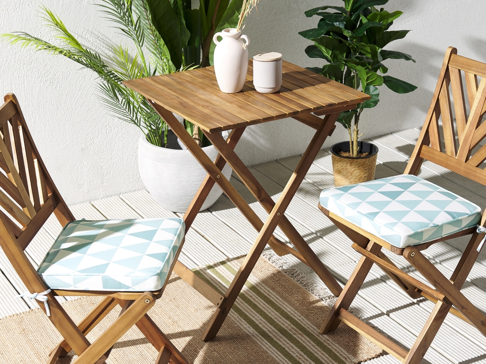 Set of 2 Outdoor Seat Pad Cushions Triangle Pattern Blue and White TERNI Beliani