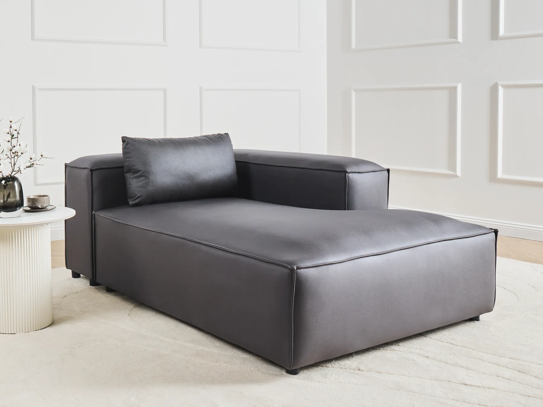 Left-Hand Chaise Longue BRANDE Fabric Black_999118