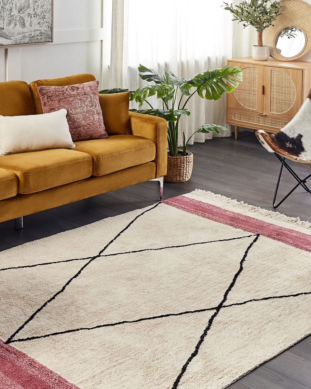 Rug AFSAR Light Beige 140 x 200 cm Cotton