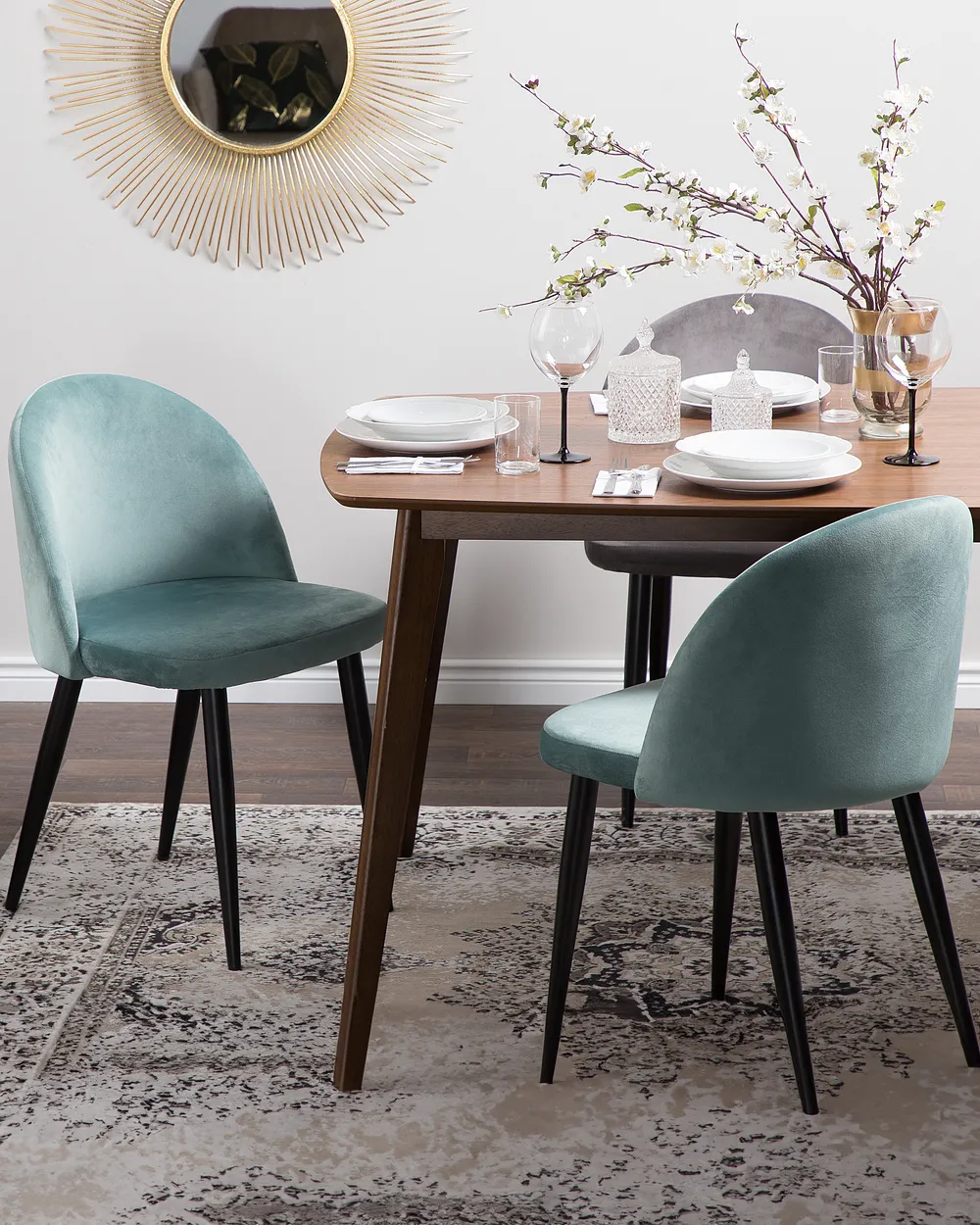 Set of 2 Dining Chairs VISALIA Velvet Mint Green