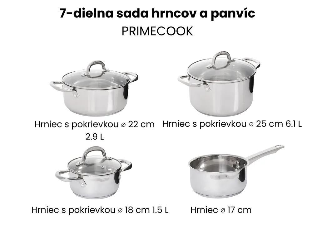 7-dielna sada hrncov PRIMECOOK Nerezová oceľ Strieborná_1051152