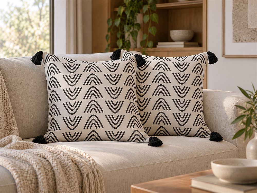 Conjunto de 2 cojines decorativos MAYS 45 x 45 cm Algodón Blanco Patrón geométrico