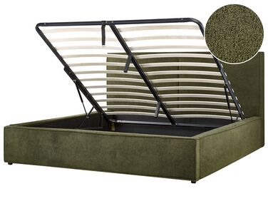 Boucle EU Super King Size Ottoman Bed Dark Green MOISSAC