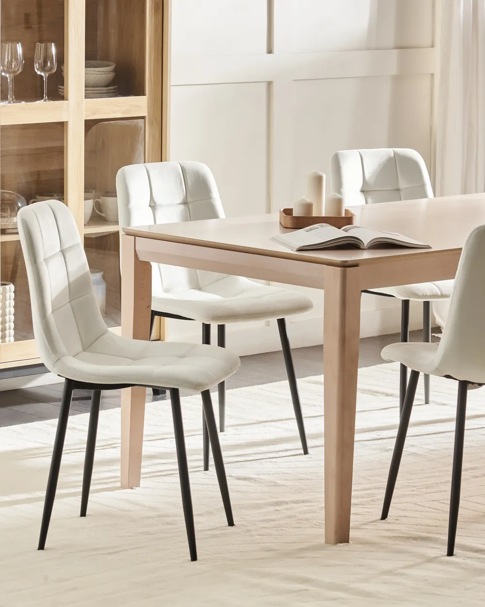 Set of Dining Chairs POWELL Velvet Off-White1