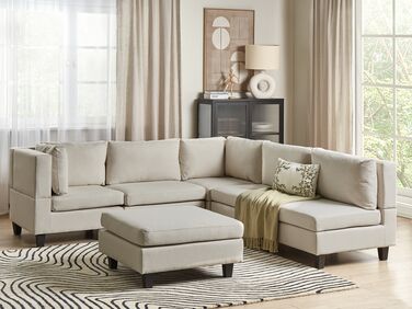 5-seters høyrevendt modulær sofa med puff stoff Lys Beige UNSTAD