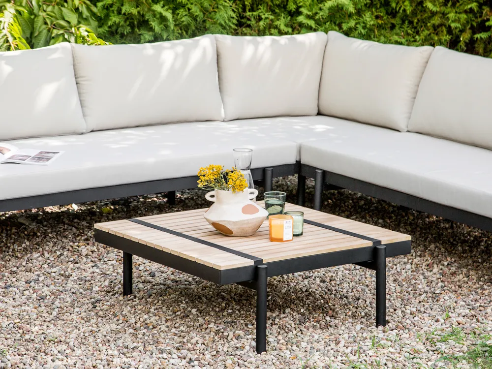 Garden Corner Sofa with Table 5 Seater BELLARIVA Eucalyptus Wood Off-White_933657